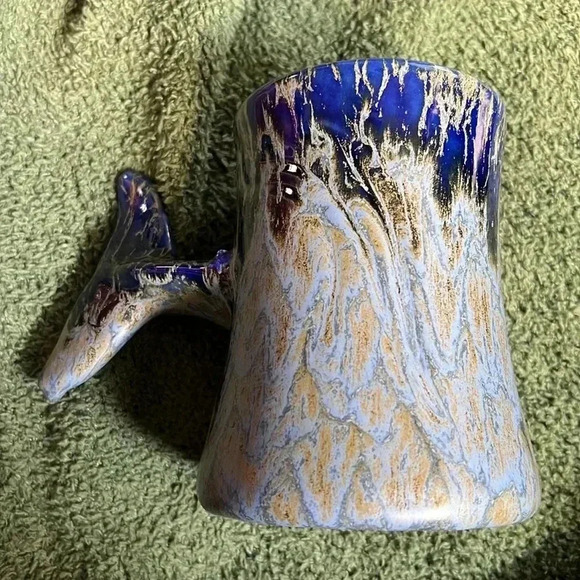 Whale Tail Mug Doug Wylie Pottery Handmade Cobalt Blue Fat Drip Glaze 1981 - Picture 2 of 16